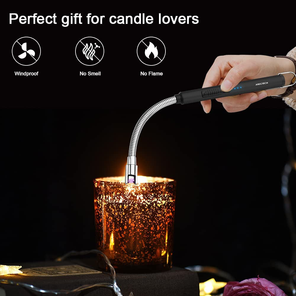 Lighter Candle Lighter Electric Lighter Rechargeable Lighter USB Arc Lighter Plasma for Camping Candle Cooking Bbqs Fireworks Black